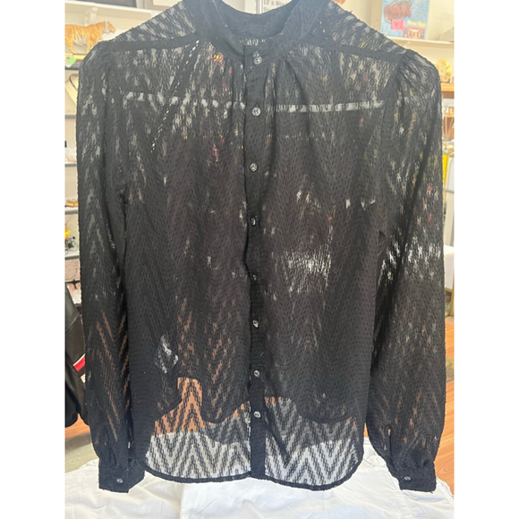 Free People Black Flowy Sheer Chevron Textured Blouse Womens Size XS EUC - Picture 9 of 15